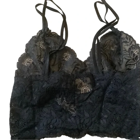 Vtg 80s Victoria’s Secret lingerie set of 2 strappy bralette and panties black